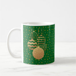 Caneca De Café Gold baubles and stars on a green background