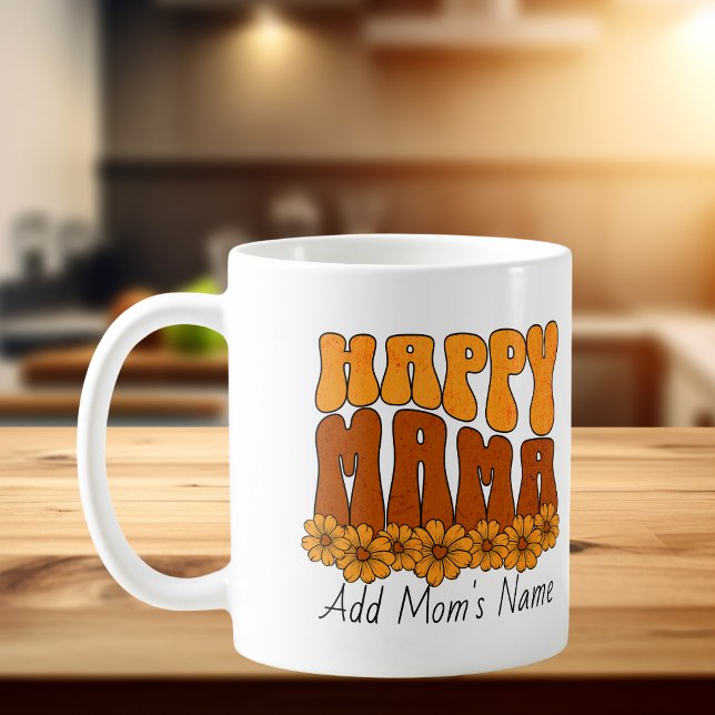 Caneca de Café Gold & Browns Mama Feliz Fofa (Sweet Floral happy mama design, customize, add Mama's Kids Names)