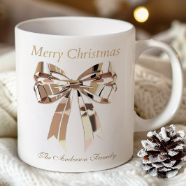 Caneca De Café Gold Christmas Bow Mug | Custom Name