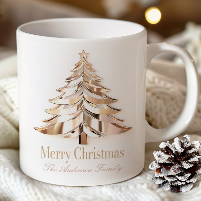 Caneca De Café Gold Christmas Tree Mug | Custom Name (Criador carregado)