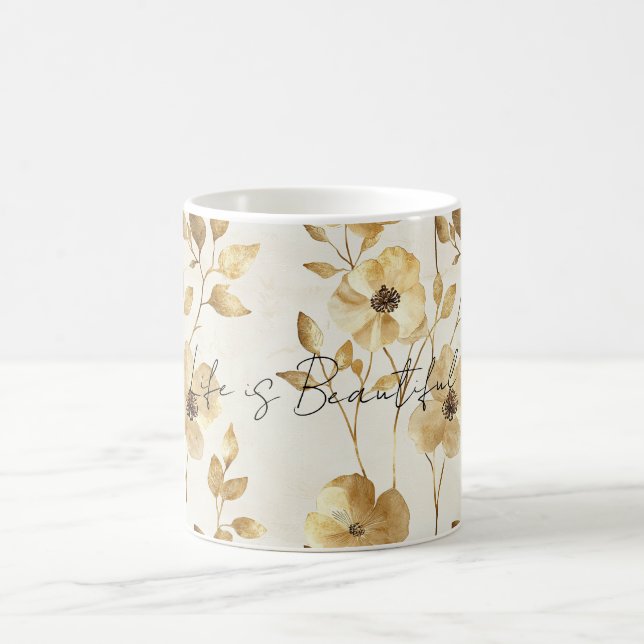 Caneca De Café Gold Cream Flowers (Centro)