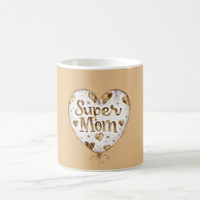 Caneca De Café Gold Hearts Balloon Super Mom (mother's day)    (Centro)