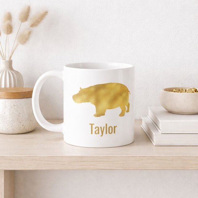 Caneca De Café Gold Hippo Name  (Criador carregado)