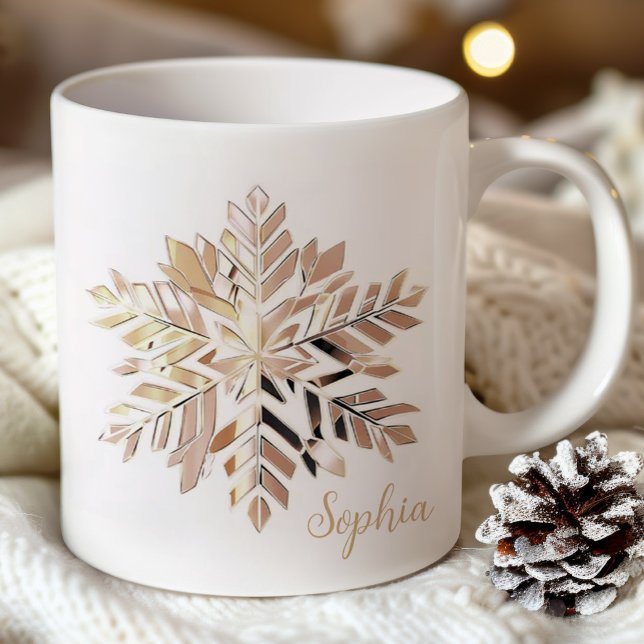 Caneca De Café Gold Snowflake Christmas Mug | Custom name (Criador carregado)