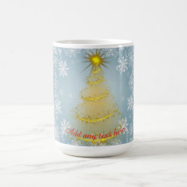 Caneca De Café Gold Xmas Tree Mug with Snowflakes – Customizable 