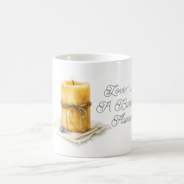 Caneca De Café Gold Yellow Candle Blue Flower Love Burning Flame (Centro)