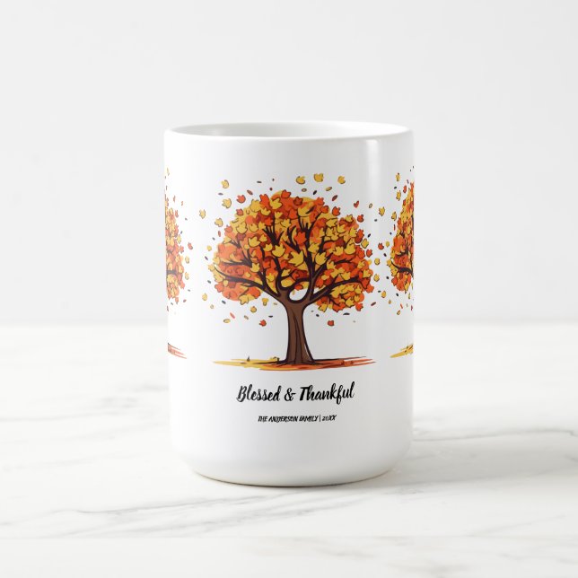 Caneca De Café Golden Autumn Trees Happy Thanksgiving Greeting (Centro)
