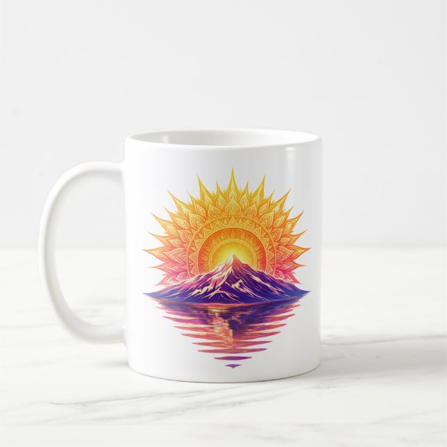 Caneca De Café Golden Boho Mandala Sun Mountain Sunset Reflection (Esquerda)
