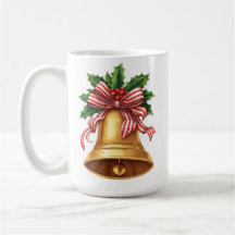 Golden Christmas Bell Holly and Stripe Bow