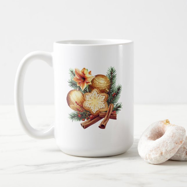 Caneca De Café Golden Christmas Star with Cinnamon (Com Donut)