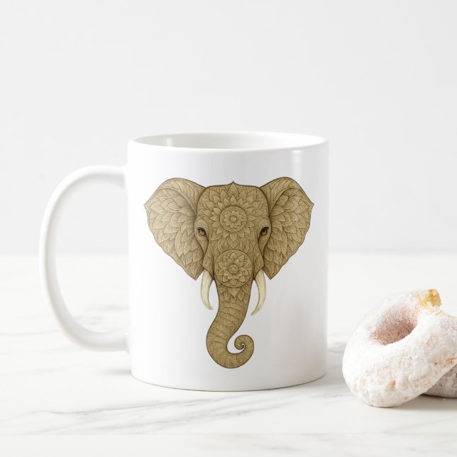 Caneca De Café Golden Mandala Elephant Boho - Graphic Art Tea (Com Donut)