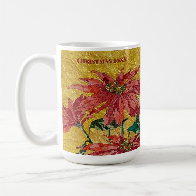 Caneca De Café Golden Poinsettia | Personalized Christmas 20XX (Esquerda)