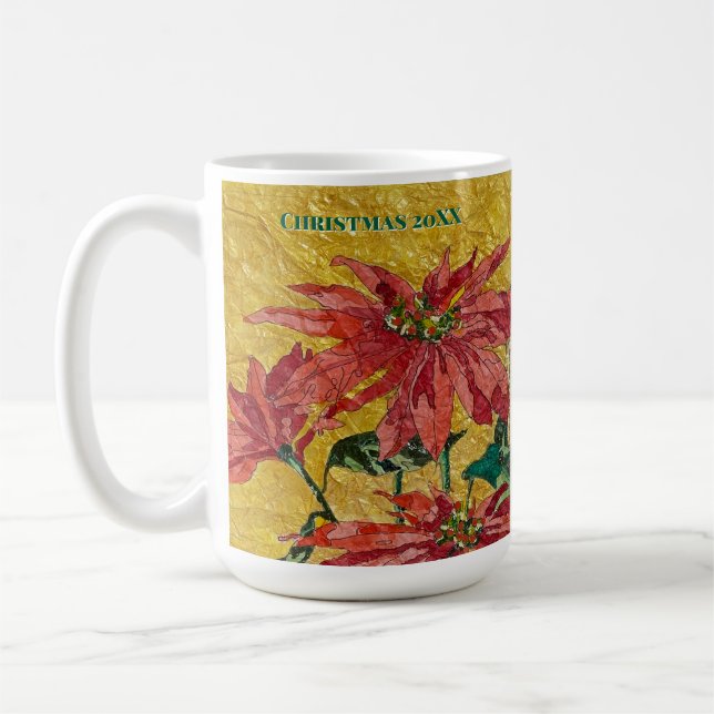 Caneca De Café Golden Poinsettia | Personalized Christmas 20XX (Esquerda)