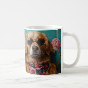 Caneca De Café Golden Retriever Com Corações Rosas Dia dos Namora