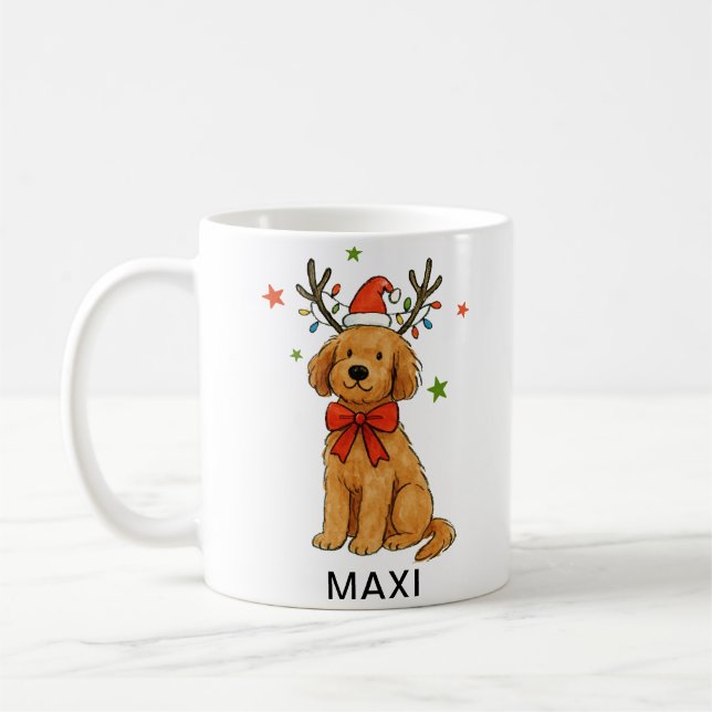 Caneca De Café Golden Retriever Dog Festive Christmas (Esquerda)