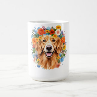 Caneca De Café Golden Retriever Flower Crown Watercolor