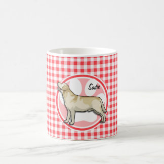 Caneca De Café Golden retriever; Guingão vermelho e branco
