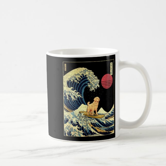 Caneca De Café Golden Retriever Japanese Kanagawa Wave Funny Surf (Direita)