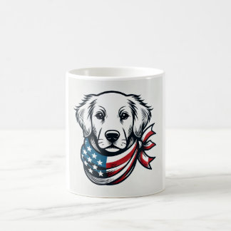 Caneca De Café Golden Retriever Mug with American Flag Scarf