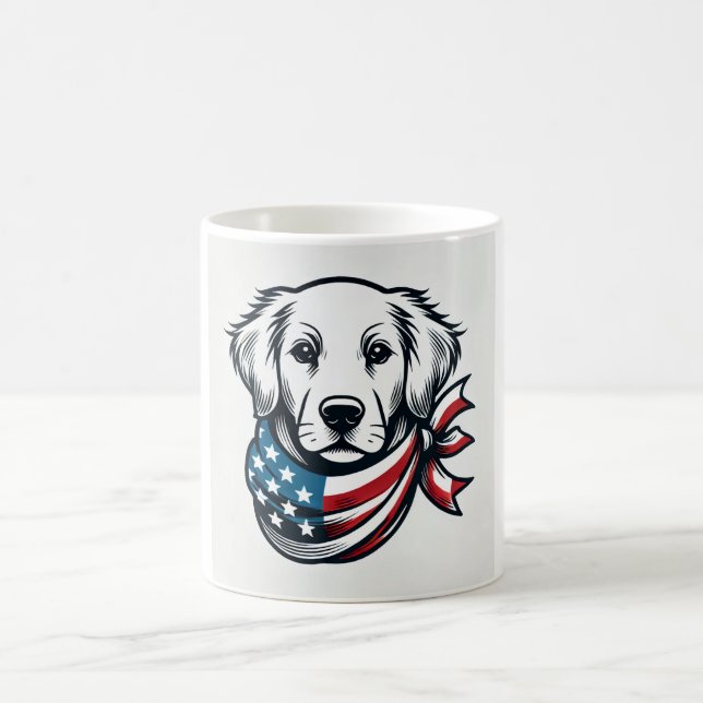 Caneca De Café Golden Retriever Mug with American Flag Scarf (Centro)