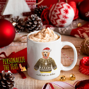 Caneca De Café Golden Retriever Natal Vestindo Suéter Feio Cachor