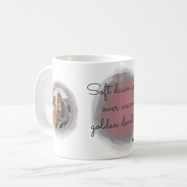 Caneca De Café Golden Retriever Pastel Pink Custom Photo & Name (Frente Esquerda)