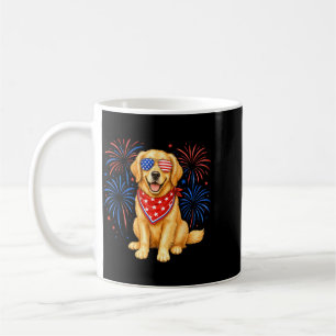 Caneca De Café Golden Retriever Patriótico Fogos de Artifício de