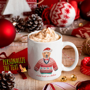 Caneca De Café Golden Retriever Vestindo Suéter Feio Vermelho Nat
