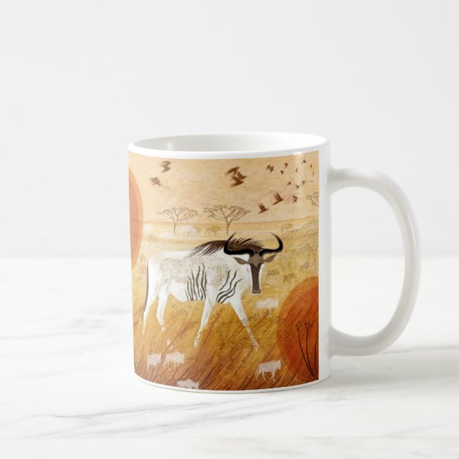 Caneca De Café Golden Savannah Journey Whimsical Wildebeest Coffe (Direita)