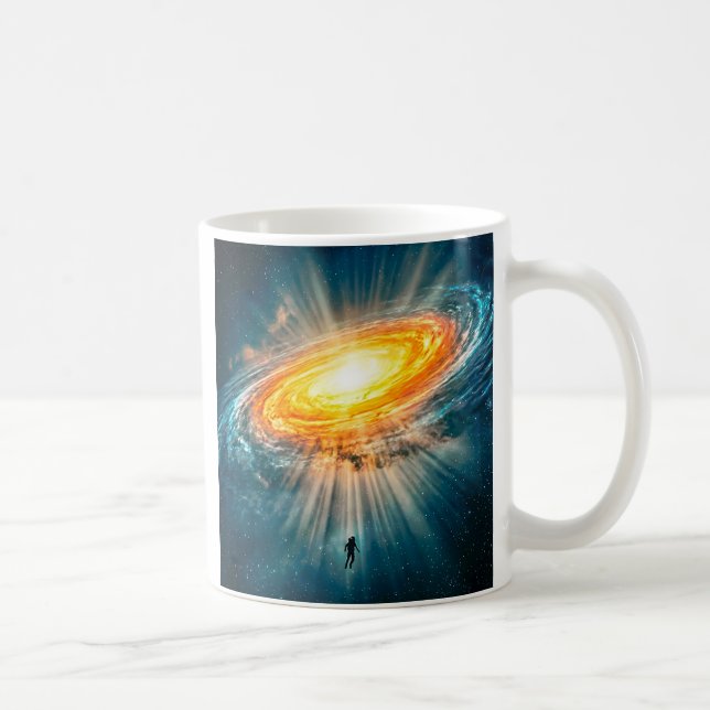 Caneca De Café Golden Spiral Galaxy Astronaut Sci-Fi Deep Space (Direita)
