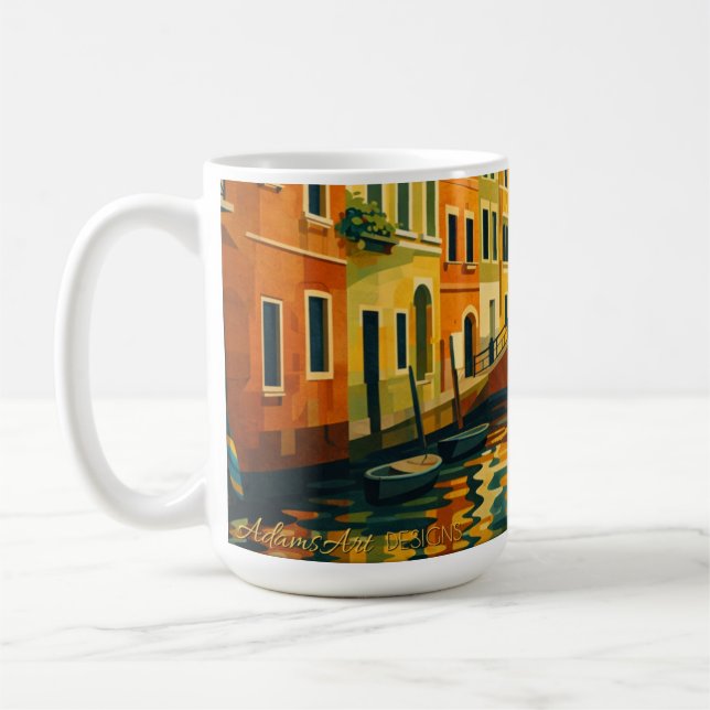 Caneca De Café Golden Venice Canal Bridge Sunset Illustration (Esquerda)