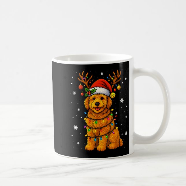 Caneca De Café Goldendoodle Christmas Tee Reindeer Christmas Ligh (Direita)