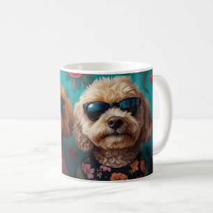 Caneca De Café Goldendoodle com Dia de os namorados de Rosa