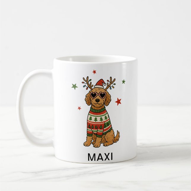 Caneca De Café Goldendoodle Dog Festive Christmas (Esquerda)