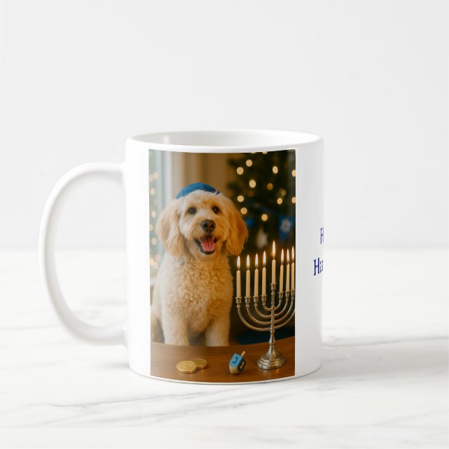 Caneca De Café Goldendoodle Hanukkah Christmaskah (Esquerda)