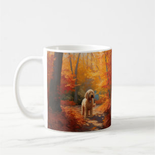 Caneca De Café Goldendoodle nas Folhas de Outono Caídas Inspira