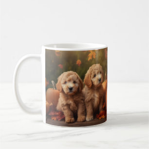Caneca De Café Goldendoodle Puppy Autumn Delight Pumpkin