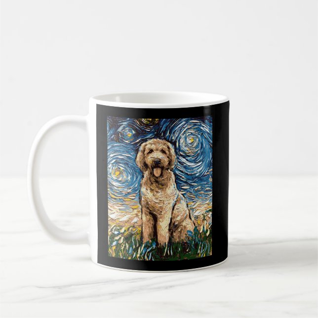Caneca De Café Goldendoodle Starry Night Dog Art Por Aja (Esquerda)