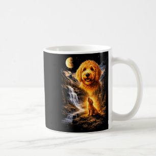 Caneca De Café Goldendoodle Uivando Para A Lua Vintage 90s Engraç