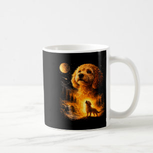 Caneca De Café Goldendoodle Uivando Para a Lua Vintage Divertido