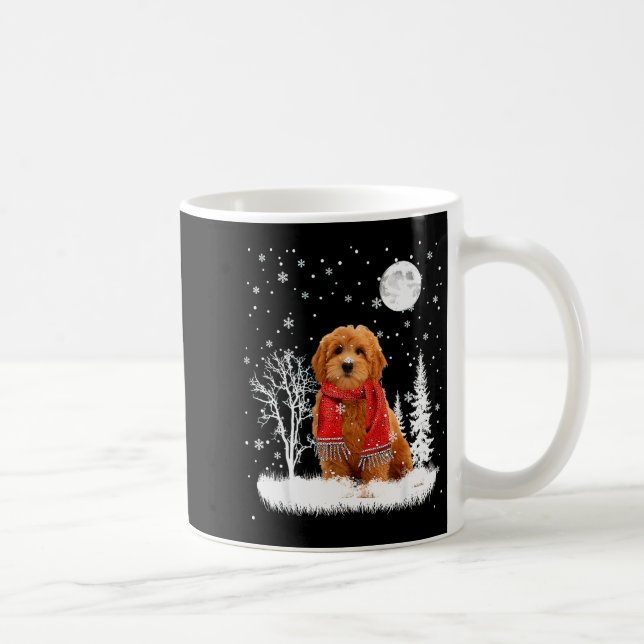 Caneca De Café Goldendoodle Under Moonlight Snow Christmas Pajama (Direita)