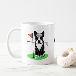 Caneca De Café Golf Boston Terrier Dog (preto) Cute