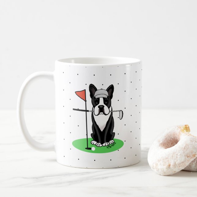 Caneca De Café Golf Boston Terrier (preto) - Cachorro Bonito (Com Donut)