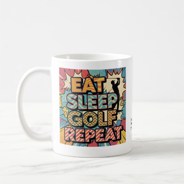 Caneca De Café Golf Eat Sleep Repeat Pop Art Personalized (Esquerda)