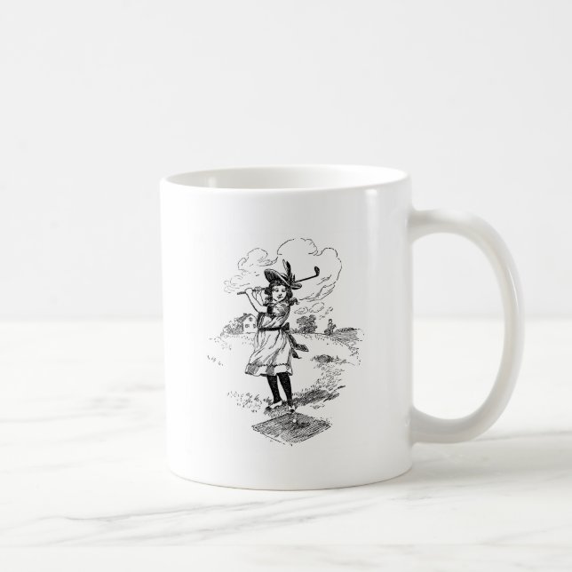 Caneca De Café Golf Girl Golfing Vintage Art (Direita)