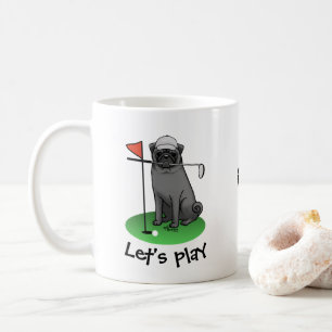 Caneca De Café Golf Pug Jogando Golfe (preto) Cachorro Bonito Eng