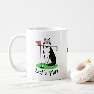 Caneca De Café Golf Siberian Husky (preto) Cão Brincando Engraç