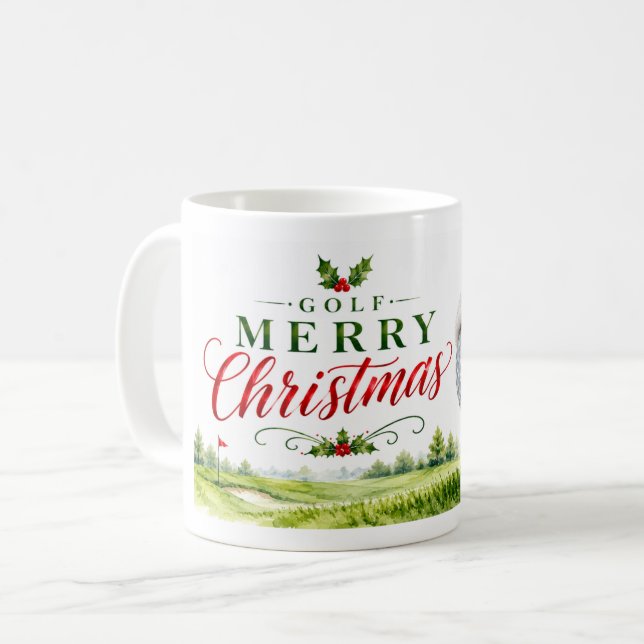 Caneca De Café Golfe Natal tema com bola de golfe chapéu de Papai (Frente Esquerda)