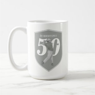 Caneca De Café Golfe Preppy Vintage Cinza Branco Aniversário de 5