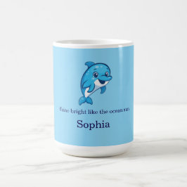 Caneca De Café Golfim Azul Feliz e Fofo Desenho de Criatura Marin